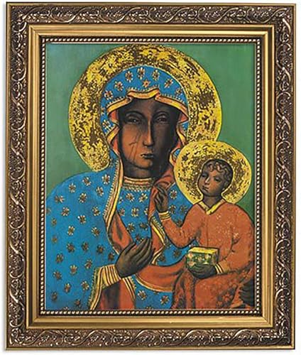 Gerffert - Decoración de pared cristiana ornamentada con marco dorado, 11 x 13 pulgadas, Nuestra Señora de Czestochowa