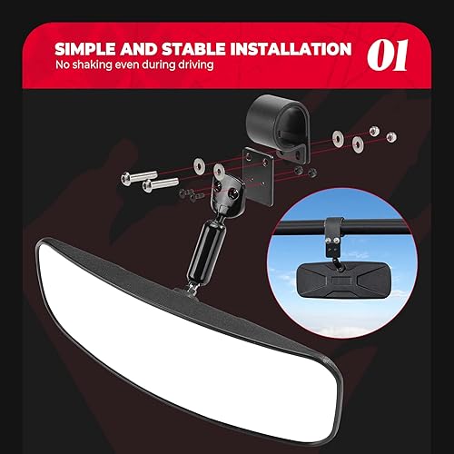 Miniatura 5 de KEMIMOTO Espejo retrovisor UTV, espejo central KEMIMOTO RZR para montaje de barra enrollable de 1.75 a 2 pulgadas, compatible con Polaris RZR 1000