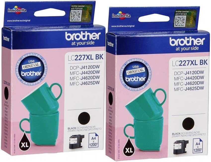 Brother LC-227XLBK Inkjet Cartridge, Black, Twin Pack, High Yield, Includes 2 x Inkjet Cartridges, Brother Genuine Supplies