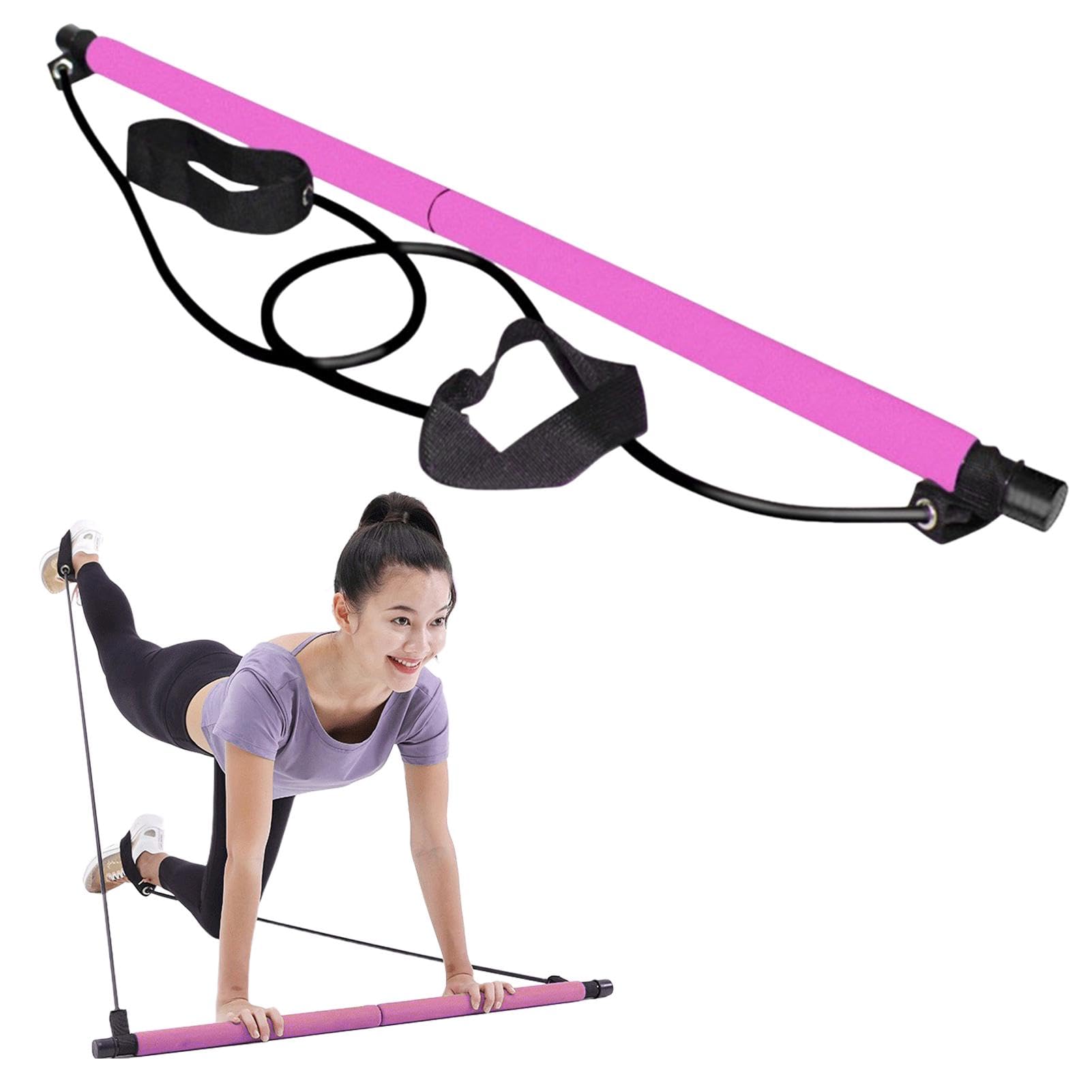 Kit de barre de pilates avec bande de résistance, bandes de résistance portable, barre de Pilates pour la maison et la salle de sport, bodybuilding, yoga, pilates bâton avec dragonne pour les pieds