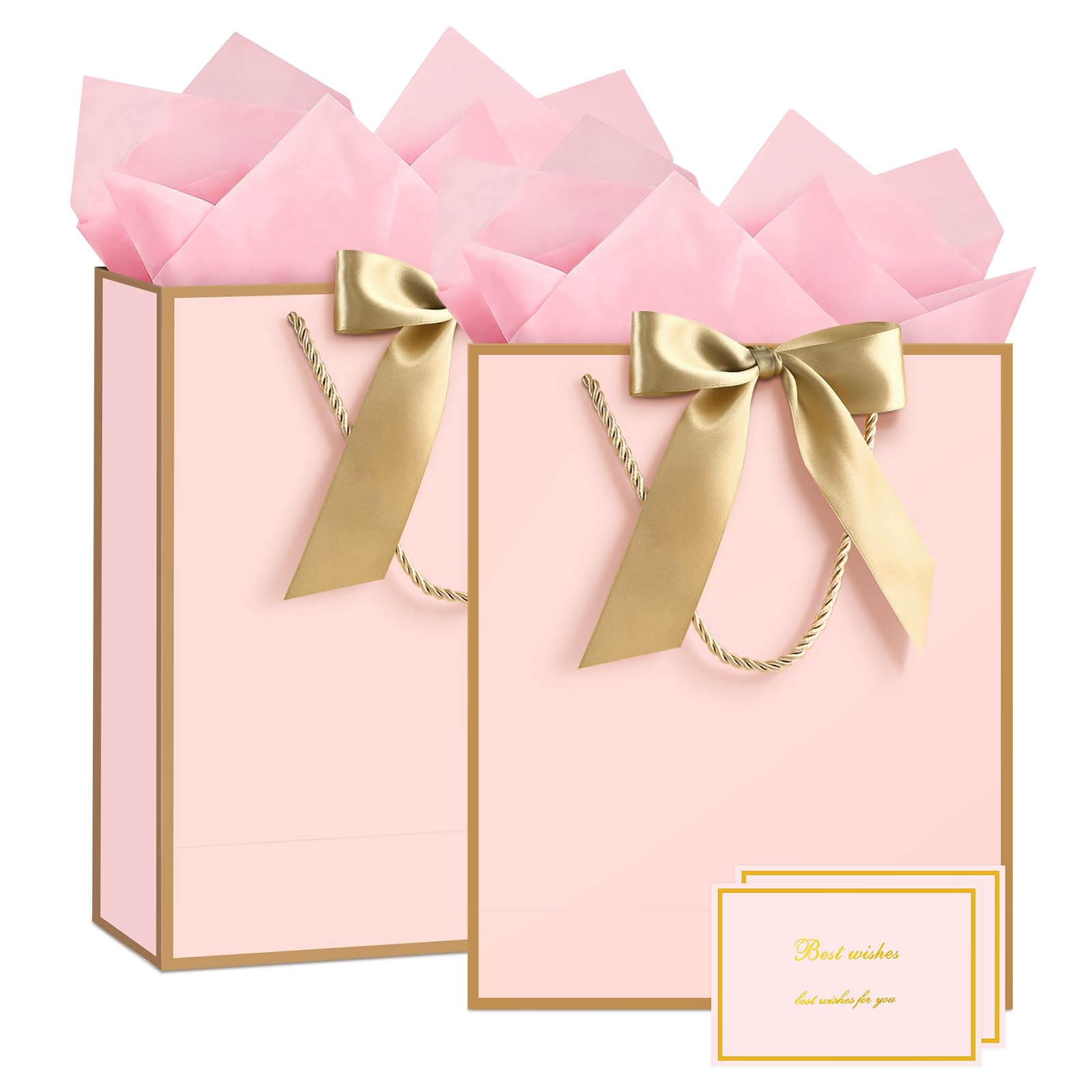 JMANNI Medium Pink Gift Bags for Women, Birthday Bag with Handles 2-Pack