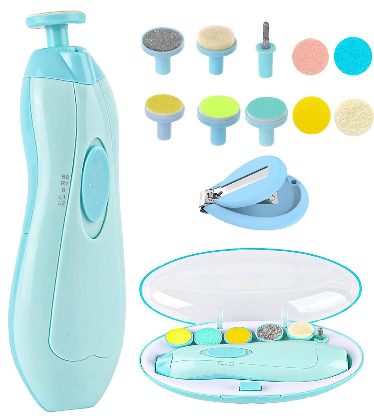 Gnker Baby Nail Trimmer File Electric Safe Nail Clippers with Light for Newborn or Toddler Toes and Fingernails, 12 in 1 with 4 Replacement Pads and Nail CutterGnker Baby Nail Trimmer File Electric Safe Nail Clipp…