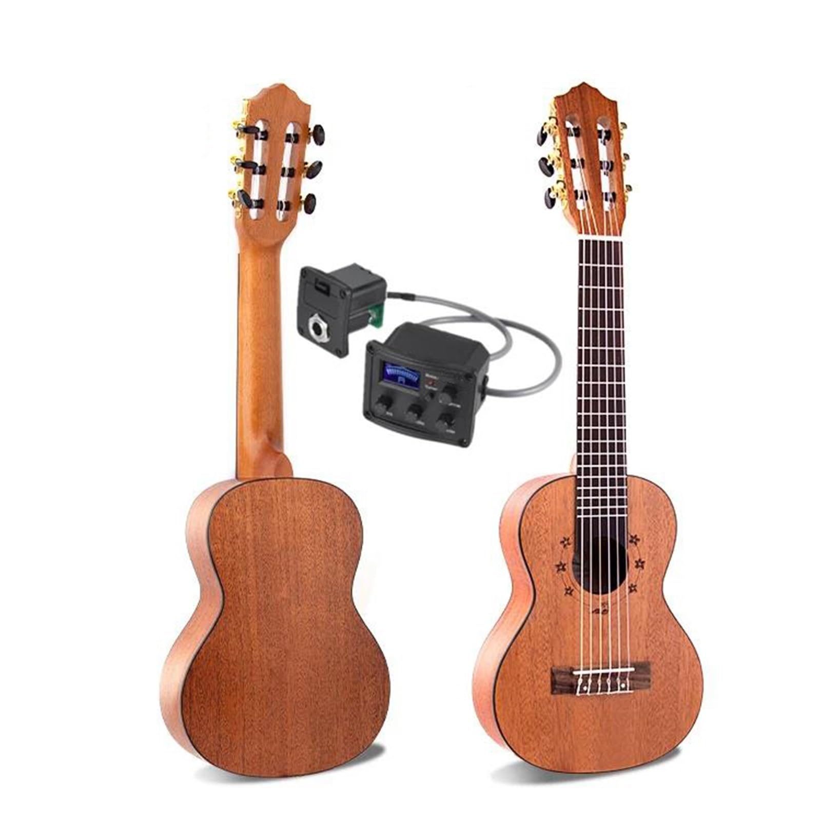 Ukulele 28 "Tutto In Mogano Mini Matte Chitarra Acustica Baritona Elettrica 6 Corde Ukulele Pickup Installati Da Viaggio(B)