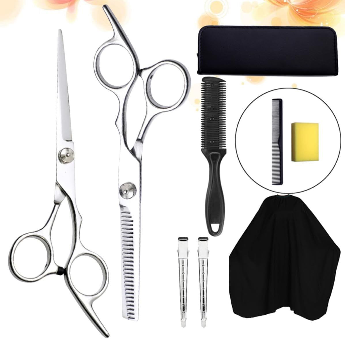 Ipetboom 9pcs Hair Shears Set with Thinning Hair Cutting Scissors and Combs, Metal and Plastic Hairdressing Tools for Pets, Home Daily Use, and Families, Rust Resistant and Smooth Cutting