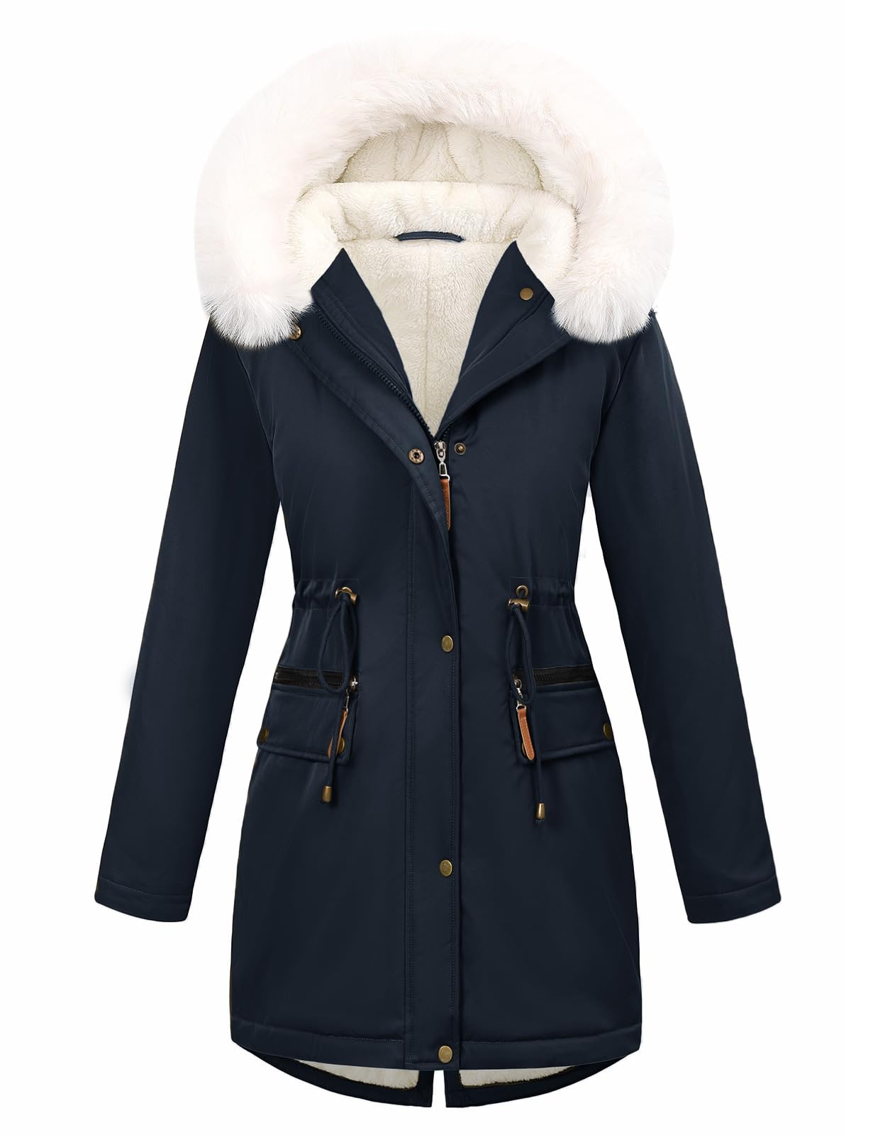 CMTOP Giacca Invernale Donna Foderati in Pile Caldo Medio Lungo Cappotto Impermeabile Antivento Giubbotto Slim Fit Casual Parka Elegante Classico Giaccone con Cappuccio, Zip Tasche