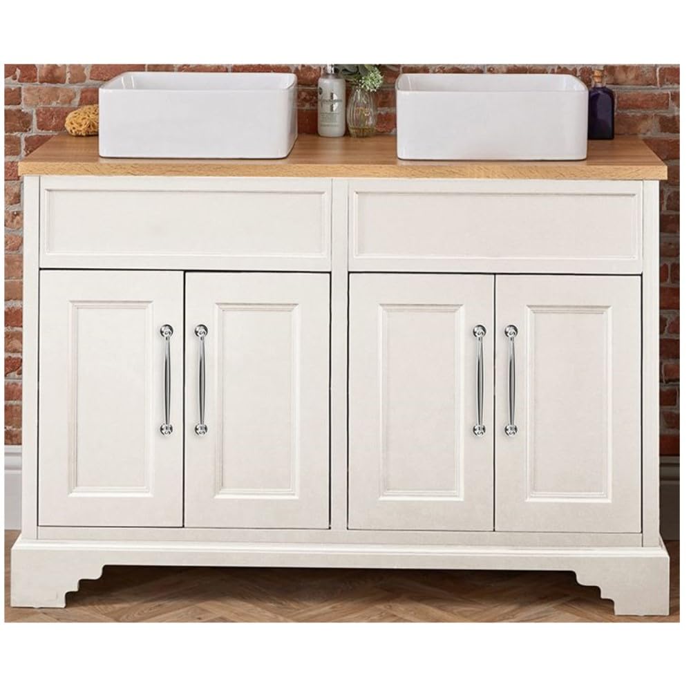 Milano Chrome (T Bar) Thornton Antique White 1210Mm Bathroom Vanity Unit Square Basin Chrome Handle