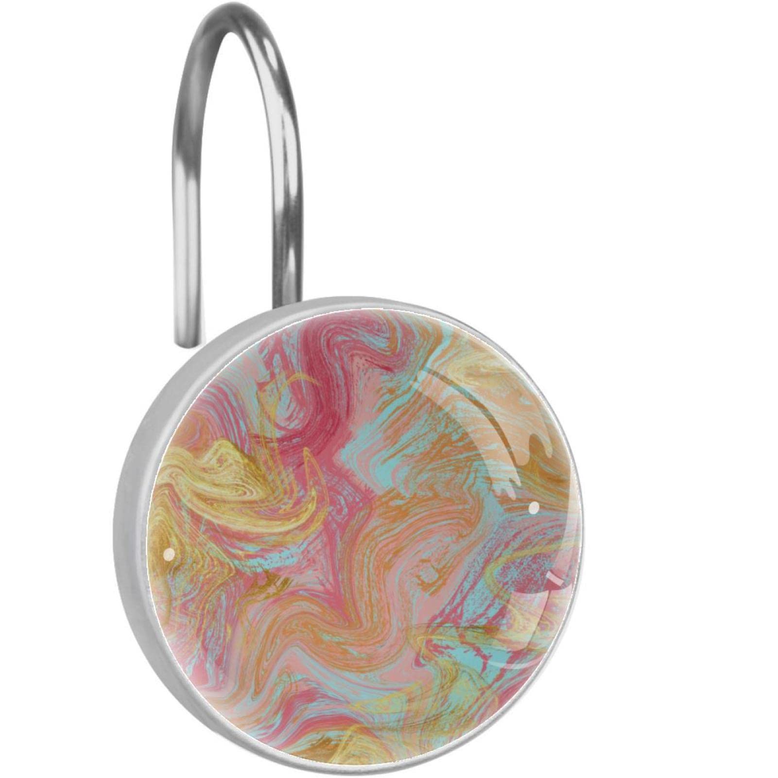 Rideau de douche impeccable avec ces 12 crochets en acier inox au motif abstrait feuille d'or