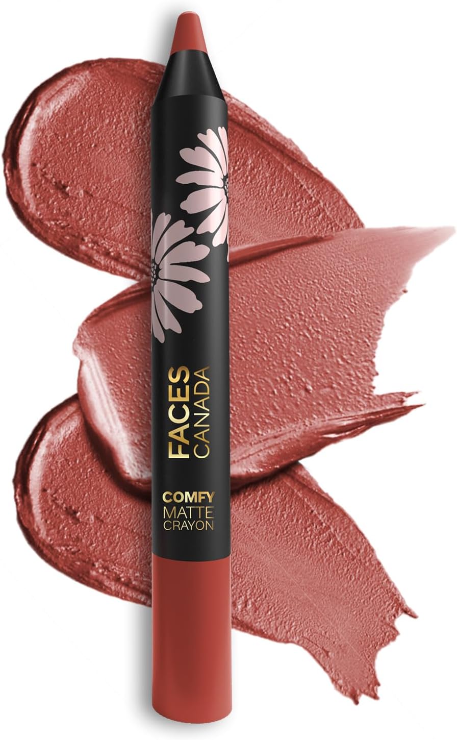 Comfy Matte Lip Crayon - Spill The Tea (Brown), 2.8G | 8Hr Long Stay | No Dryness | Luxurious Matte Texture | Intense Color In 1 Stroke | Hydrates & Nourishes | Chamomile & Shea Butter