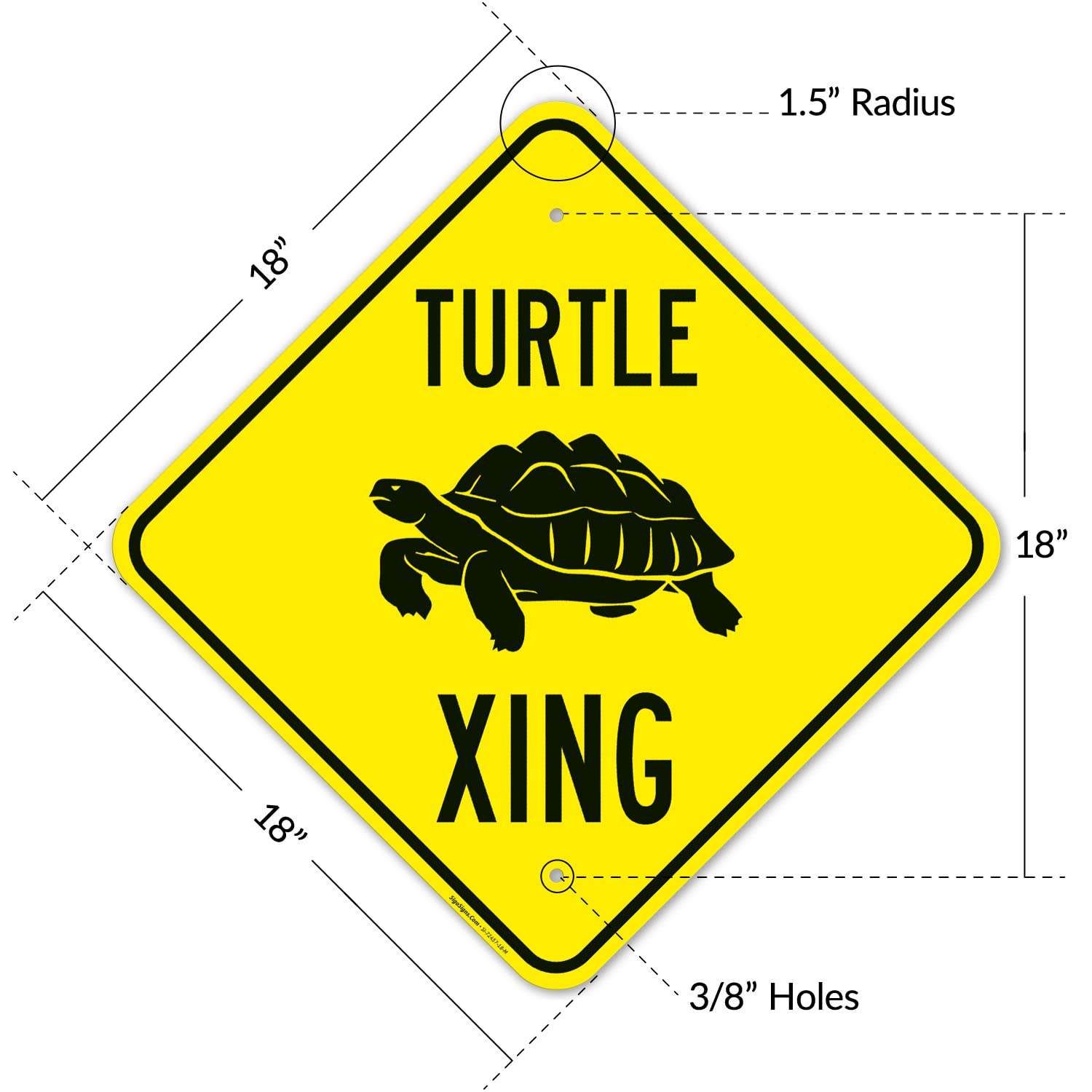 Turtle Crossing with Graphic Sign, 18x18 Inches, Rust Free .063 Aluminum, Fade Resistant, Made in USA