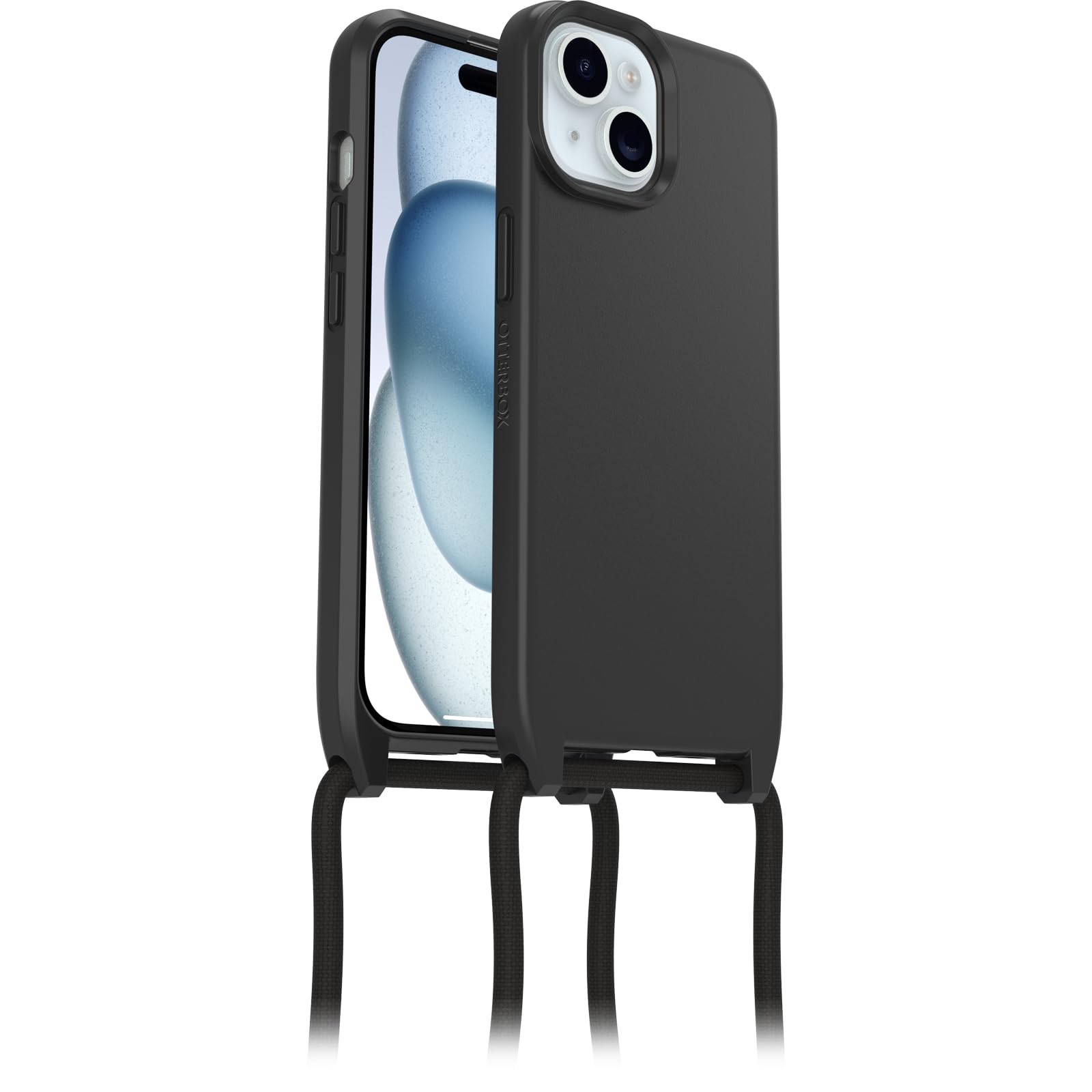 OtterBox React Necklace Hülle mit MagSafe für iPhone 15, ultraschlanke, schützende Hülle mit Verstellbarer und Abnehmbarer Handykette, Getestet nach Militärstandard, Schwarz