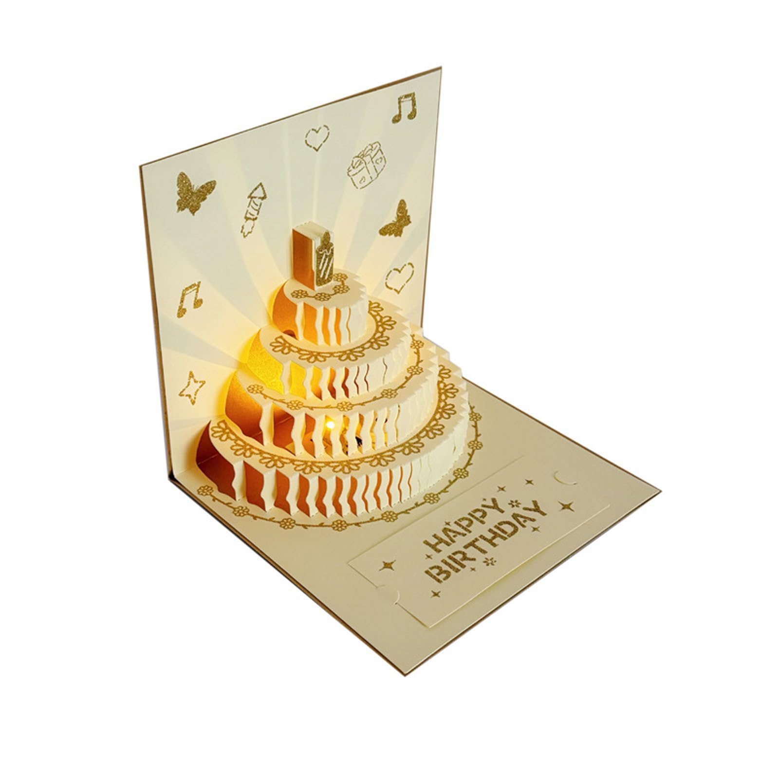 Buxuaaaa 3D Popping Up Birthday Card with Lights and Music Greeting Card Paper Texture Suitable for Any Ages Celebration Cake Designs