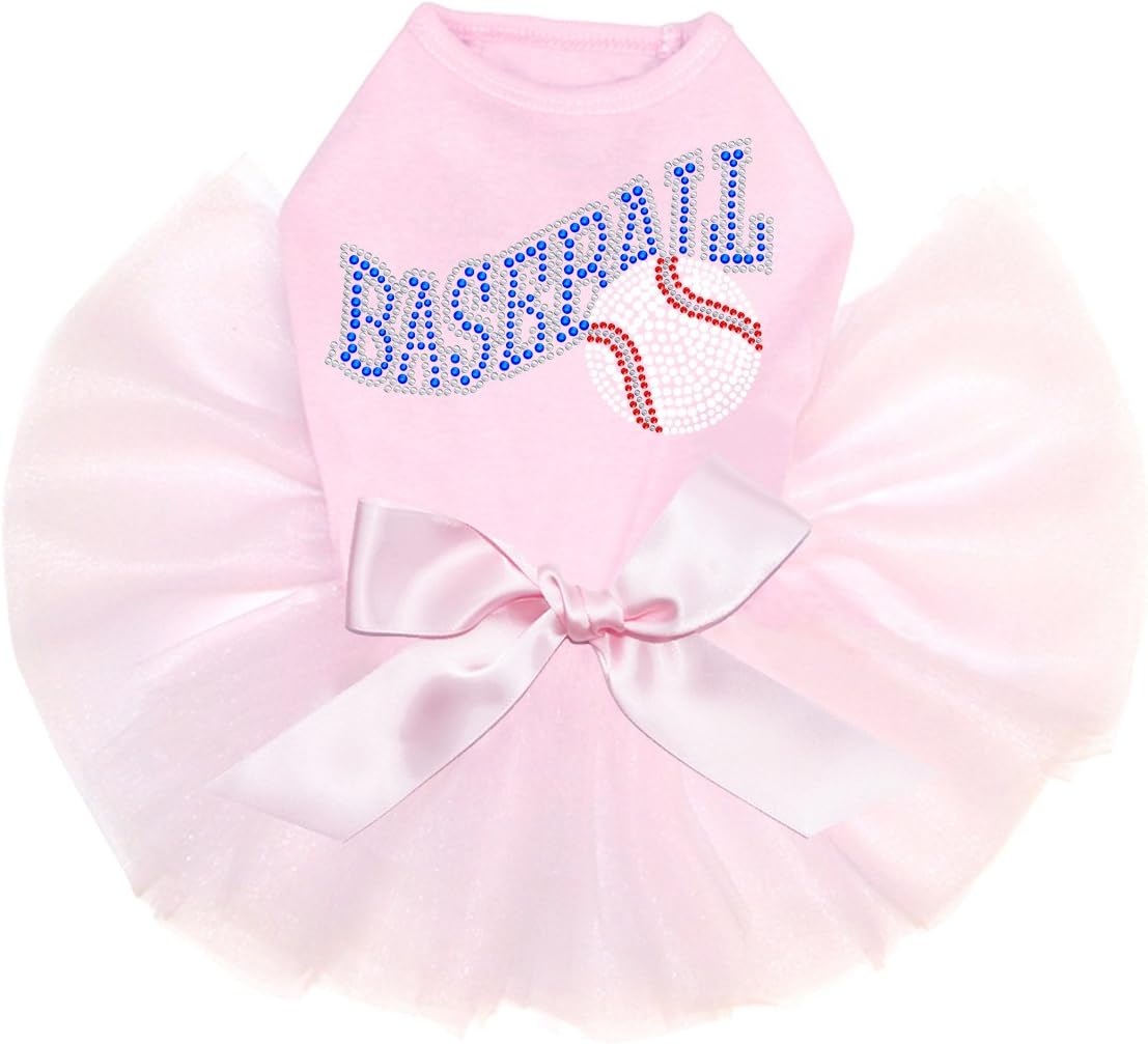 Baseball with Ball - Bling Rhinestone Dog Tutu Dress, 2XL Pink