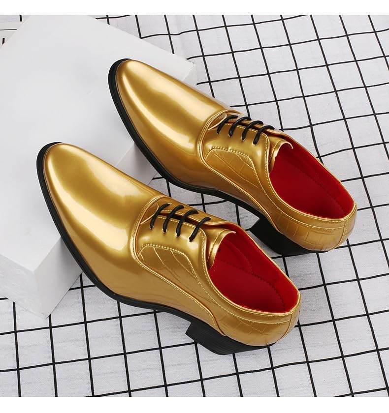 Battle Men Men’s Shiny PU Pointed Toe Dress Shoes – High Heel Crocodile Pattern Oxford Footwear for Stage Performance & Parties4