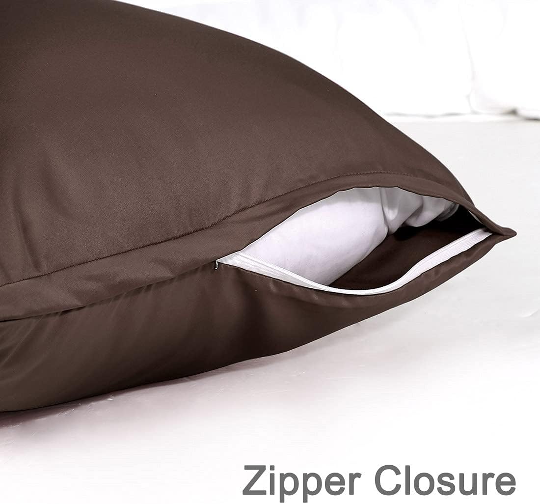 sourcing map Brown Bolster Pillow Cases, Silky Satin Body Pillow Cover with Zipper, Long Body Pillowcase for Hair and Skin 21x54 - Image 5