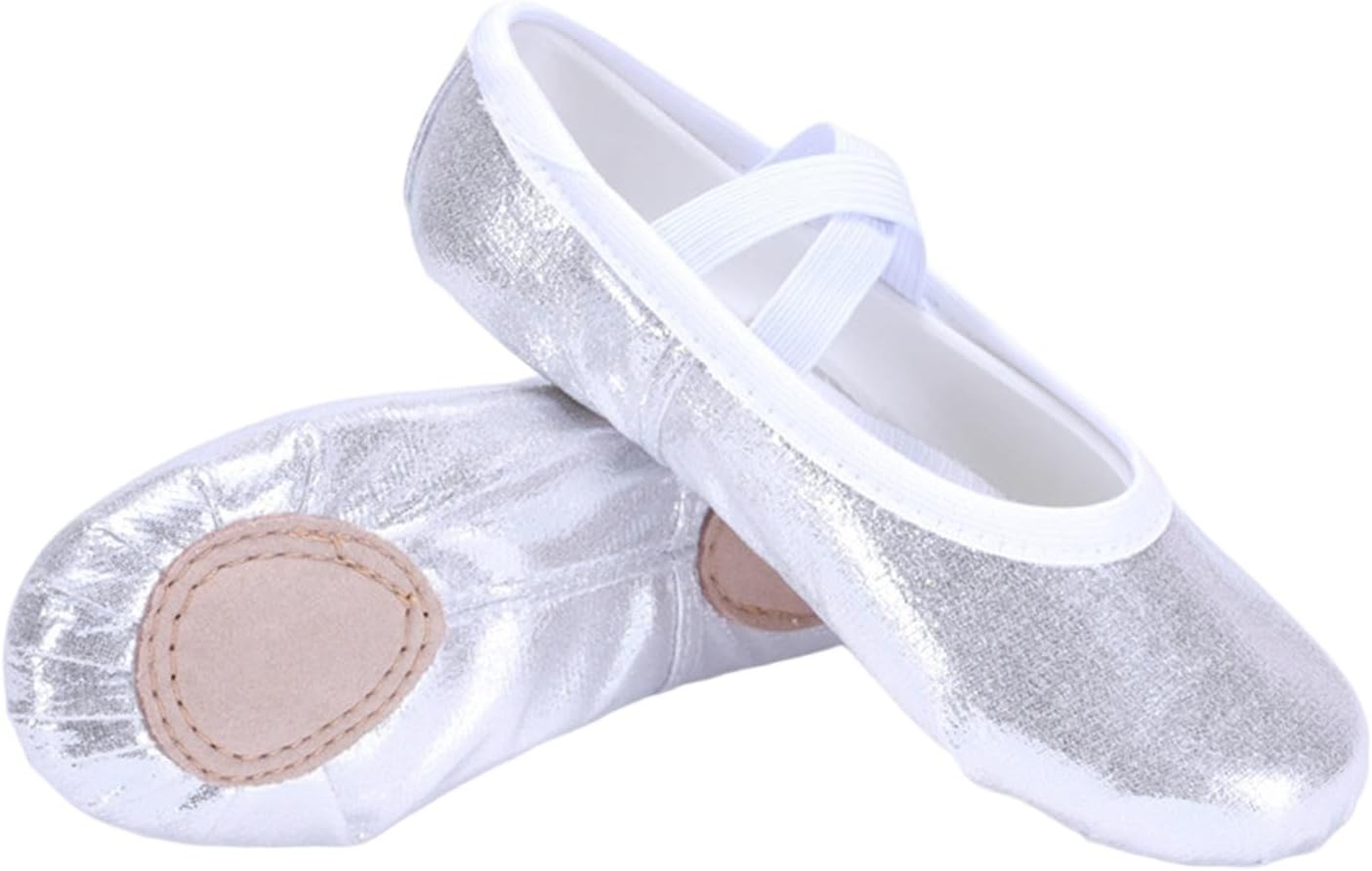 PU Girls' Bright Surface Solid Color Ballet Shoes - Soft Soled Dance Practice Shoes with Elastic Shoelaces, Body Shaped Kids Girls Dance Footwear