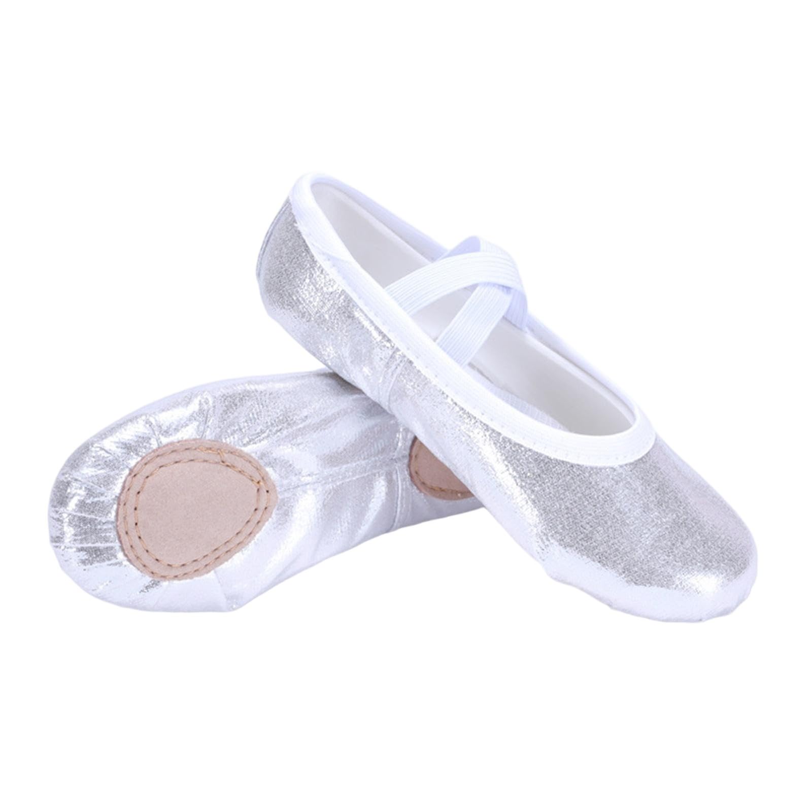 PU Girls' Bright Surface Solid Color Ballet Shoes - Soft Soled Dance Practice Shoes with Elastic Shoelaces, Body Shaped Kids Girls Dance Footwear
