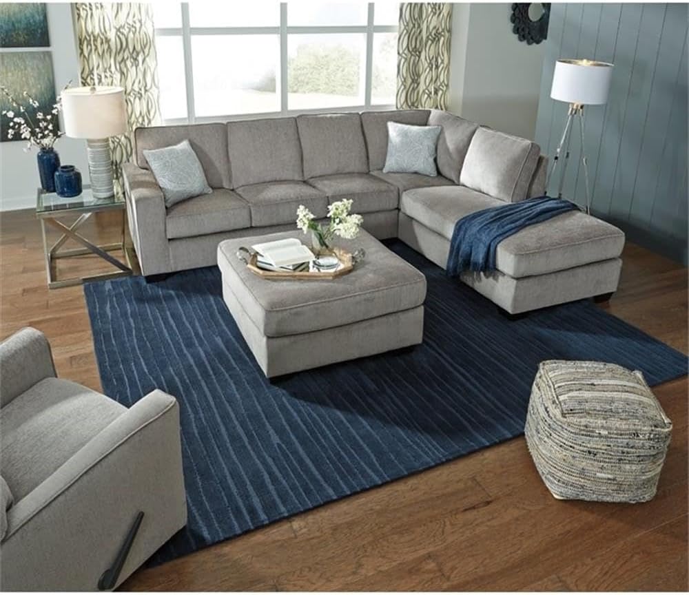 BOWERY HILL Contemporary Fabric Oversized Accent Ottoman, Gray Polyester Upholstery, 20 in H x 36 in W x 36 in D, Faux Wood Finished Feet, Plush Cushion, Living Room Seating