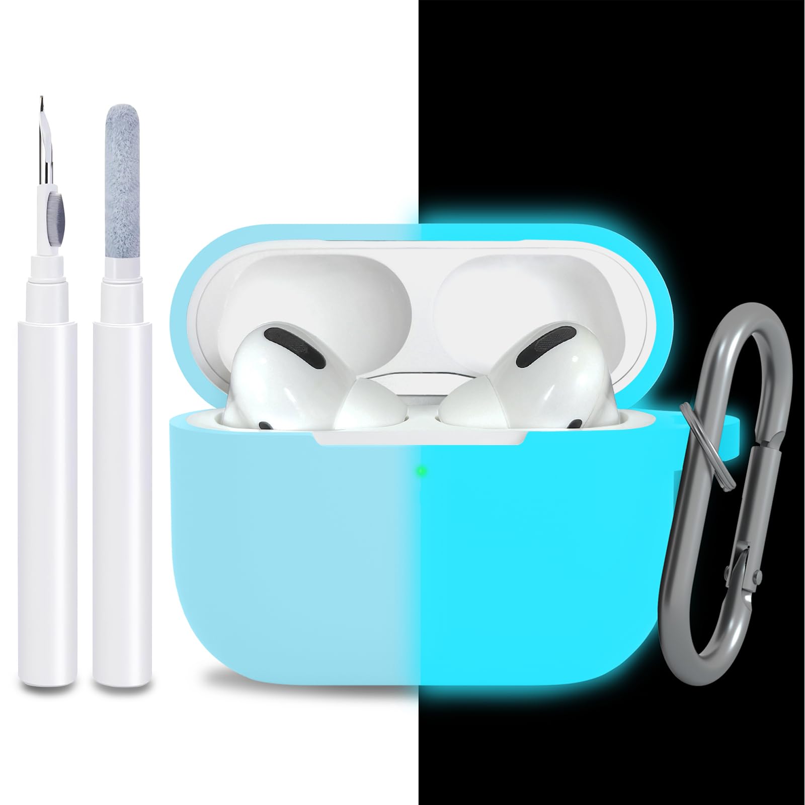 for AirPods Pro 2nd 1st Generation Case Cover with Keychain, Protective Soft Silicone Skin Accessories for Apple AirPods Pro Charging Case 2022/2019, Front LED Visible, Fluorescent Blue