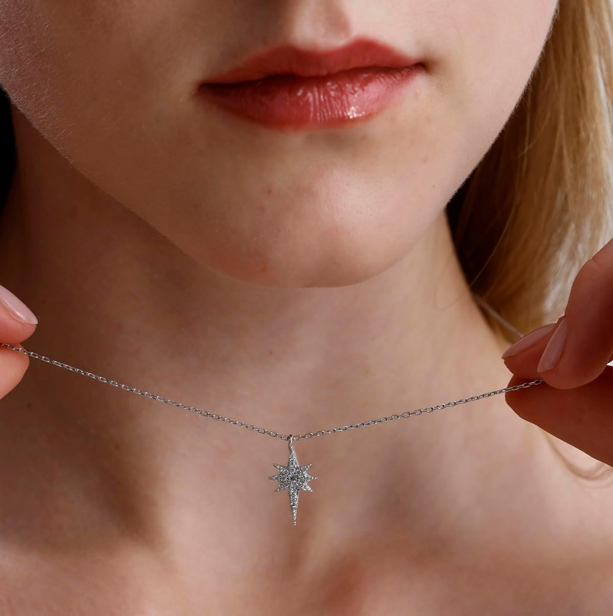 925 Sterling Silver North Star Pendant Necklace | Rhodium-Plated Zircon Stones | Women’s Celestial Elegant Jewelry Gift - Image 5