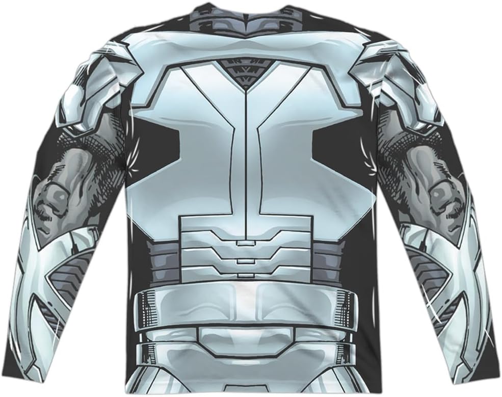 Popfunk JLA Cyborg (Front/Back Print) 100% Polyester Adult Long Sleeve Costume T Shirt for Men & Women