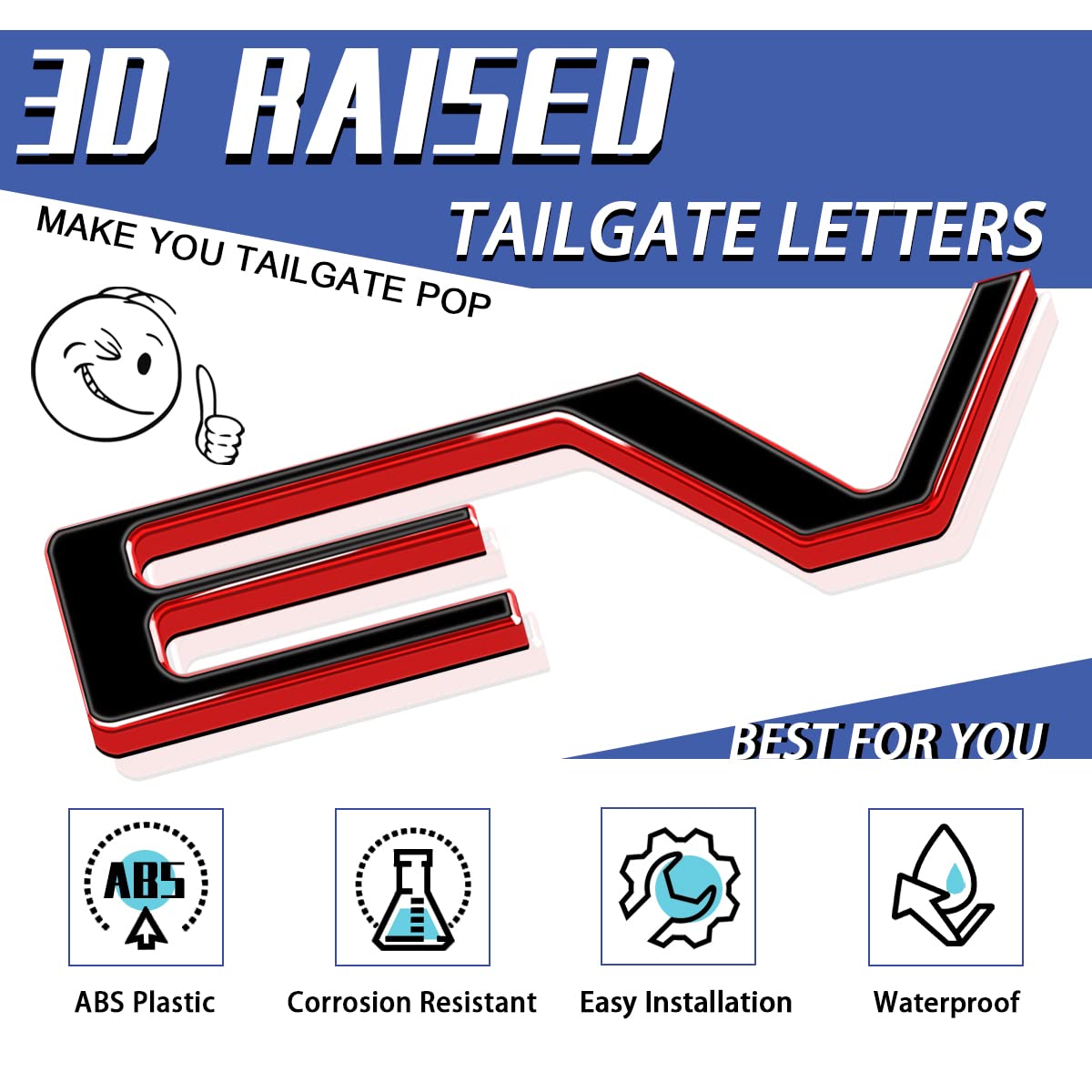 Tailgate Inserts Letters Compatible for 2019 2020 2021 2022 2023 Silverado, 3D Raised & Strong Adhesive Decals Letters, Tailgate Emblems Inserts Letters - Black with Red Outline