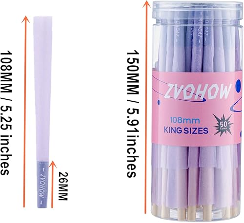 Miniatura 6 de Paquete de 50 conos preenrollados morados, papel de liar clásico tamaño King de 4.25 pulgadas con cargador y varillas de embalaje, papel de liar de