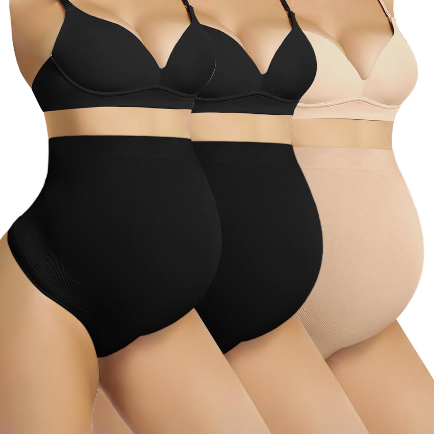 Seamless Maternity Underwear with Belly Support High Waist Thong Panties for Pregnancy Women - 3 Pack
