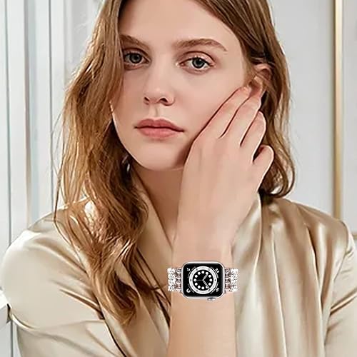 Miniatura 5 de VISOOM Pulsera brillante compatible con Apple Watch Series 7 de 1.614 pulgadas, 1.496 pulgadas, 1.575 pulgadas, serie 8 SE6, diamantes metálicos