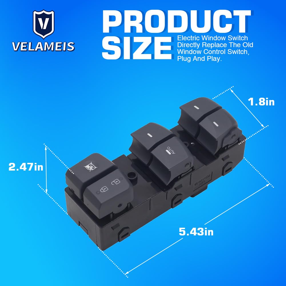 V VE LAMEIS 93570-3X000RAS Grey Driver Side Power Window Switch Suitable with 1 Auto Button for Hyundai Elantra 14 20180913-20181003