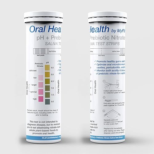Tira de prueba de pH y óxido nítrico prebiótico - Realiza un seguimiento y monitorea la alcalinidad de la saliva y el nitrato prebiótico para un