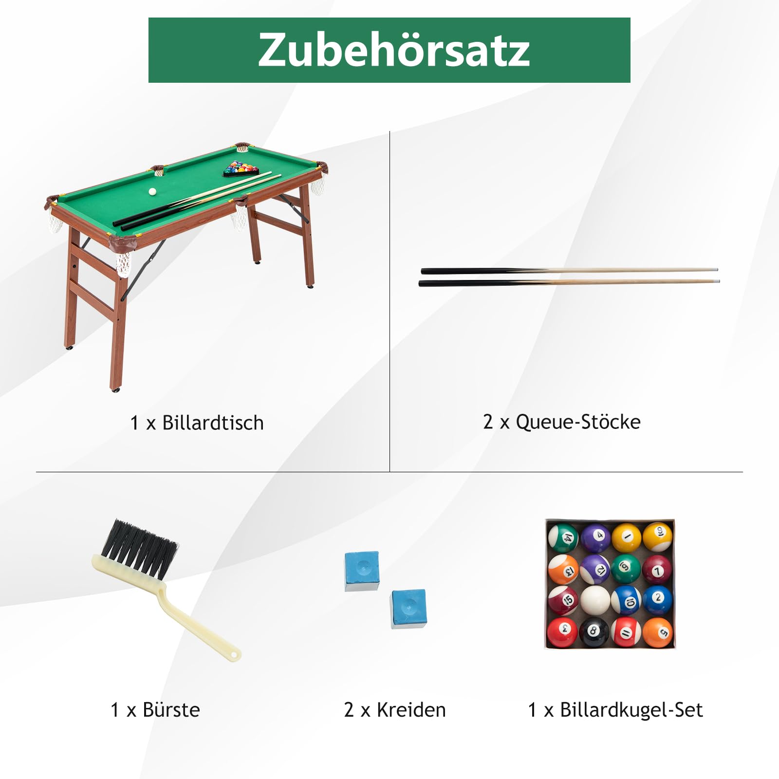 DREAMADE Klappbarer Billardtisch Pooltisch für Kinder & Erwachsene, Tischspiel Tischbillard mit 16 Kugeln & Dreieck & 2 Kreiden & 2 Queue-Sticks 138 x 67 x 79,5 cm