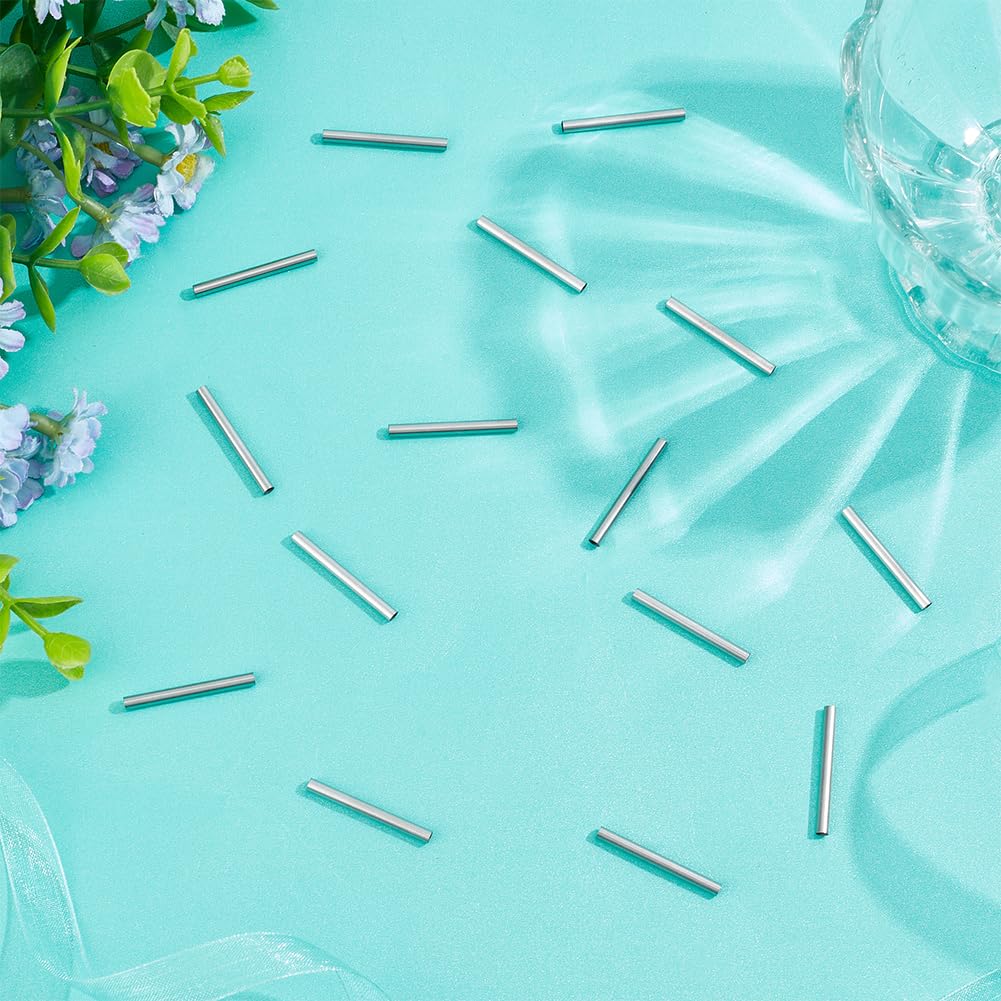 UNICRAFTALE 300pcs Stainless Steel Tube Beads 25mm Long Straight Spacer Noodles Beads 2mm Hole Metal Tube Loose Bead Connector Spacer Bead for DIY Bracelets Necklaces Jewelry Making - Image 2