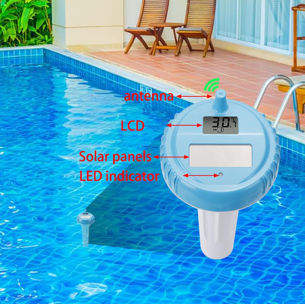 Bezprzewodowy termometr do basenu, pływający termometr do basenu z wyświetlaczem LCD, odczyt temperatury wody, spa Wanny z hydromasażem Akwarium Stawy rybne Tester temperatury wody z energią słoneczną