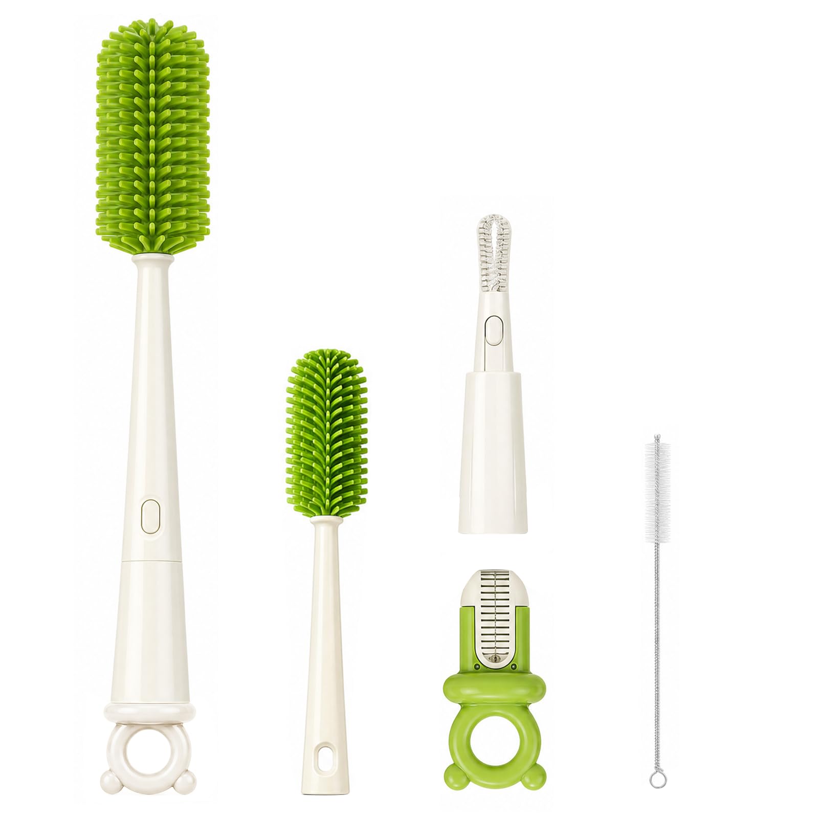 Bottle Cleaning Brush Set, 4-in-1 Silicone Water Bottle Cleaning Brush with Straw Cleaner, Edge Brush and Crevice Brush for Baby Bottles, Thermoses, Tumblers, Drinking Glasses, Green, 30 cm