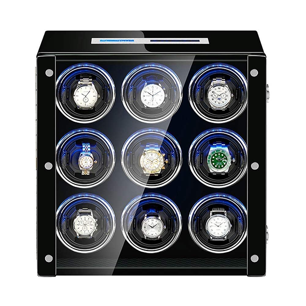 MYUYEE Watch Winder Box For Automatic Watch Adjustable Watch Pillows Lcd Touch Screen Built-In Led Light Piano Paint Exterior (A-9+0)