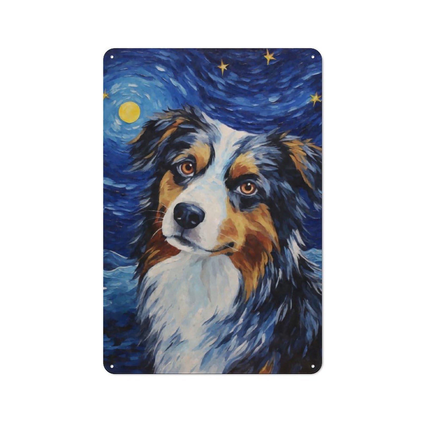 Junmoney Australian Shepherd Night Rustic Metal Sign 30X20cm Featuring For Living Room Wall, For Vintage Wall Decor Fans, For Metal Sign Collectors