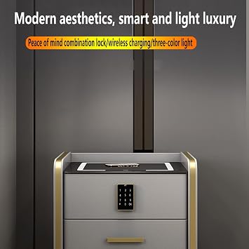 Smart home bedside table with wireless audio, modern bedside table with wireless charging, multifunctional bedroom bedside table with three-color light, with usb interface, combination lock ( Size : R