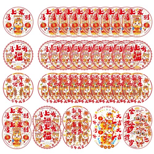 40 Piezas Pegatinas de Ventana de Año Nuevo Chino, Pegatinas Adorno De Personaje Fu Chino, Calcomanías de Ventana Nuevo Chino Rojo, Pegatinas de Ventana Decoraciones de Caballos Año de Las 2026