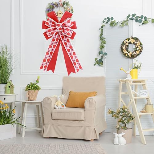 Miniatura 6 de Hiagkmet Decoraciones para el Día de la Madre, lazo para árbol del Día de la Madre con corazón, 11 x 20 pulgadas, gran corona roja para decoración