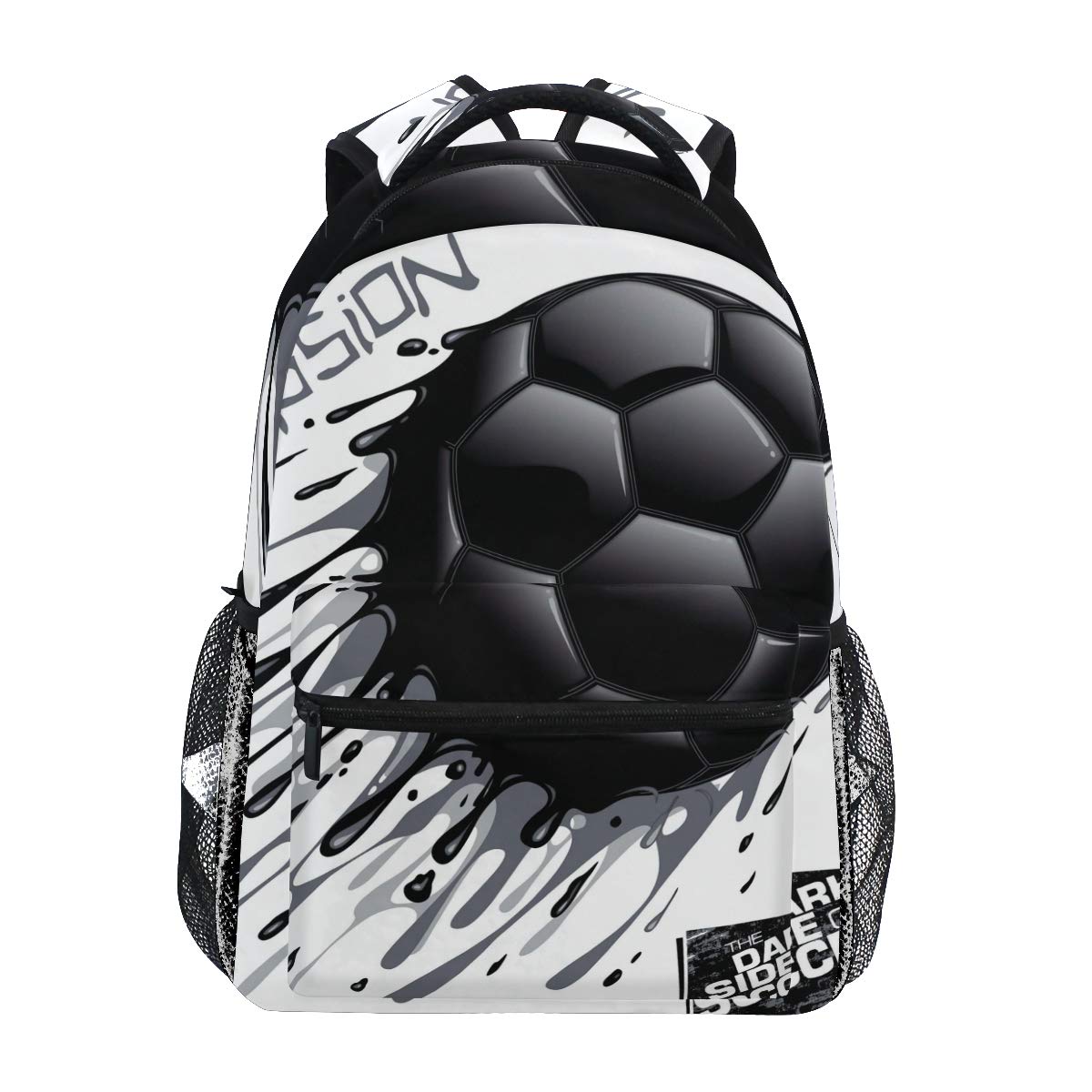 BEUSS Tinta Fútbol Negro Fútbol Mochila Escolar Impermeable Mochilas Escolares para Estudiante Adolescentes Niñas Niños