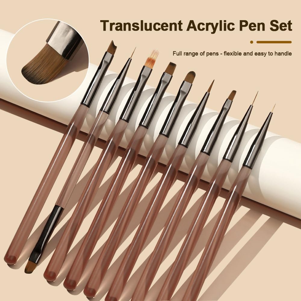 9 Pcs Dual End Nail Art Pen Brush Acrylic Round Flat Painting Drawing Liner Tools - Nail Art — view 4