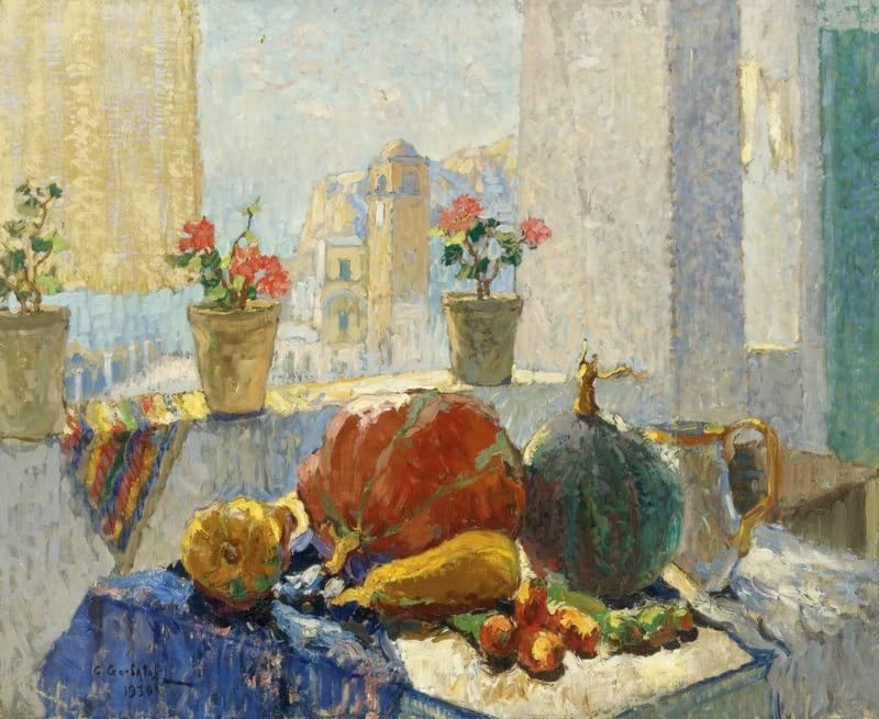 Poster Konstantin Gorbatov Nature morte près de la fenêtre 58x90 cm sur toile
