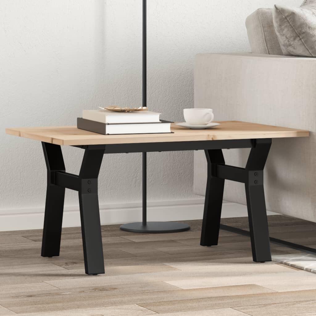 Table basse bois de pin et acier 80x50x40cm avec cadre en Y pour salon