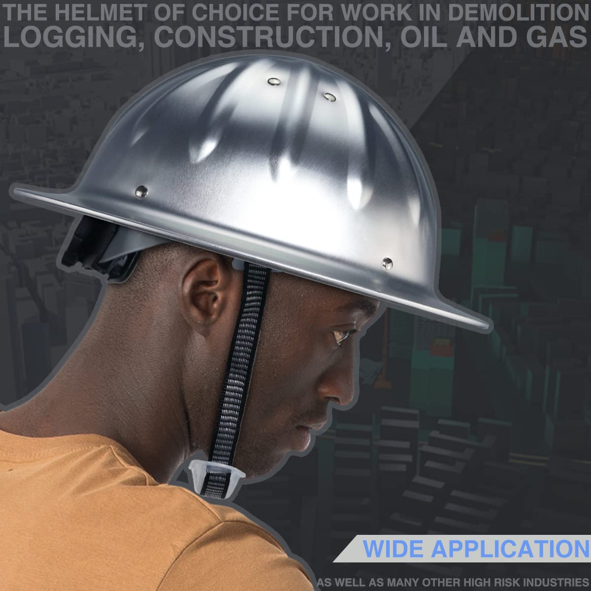 Casco de seguridad de aluminio con alas completas con suspensiones de trinquete, gorra de seguridad plateada, casco de talla única que se adapta a la mayoría