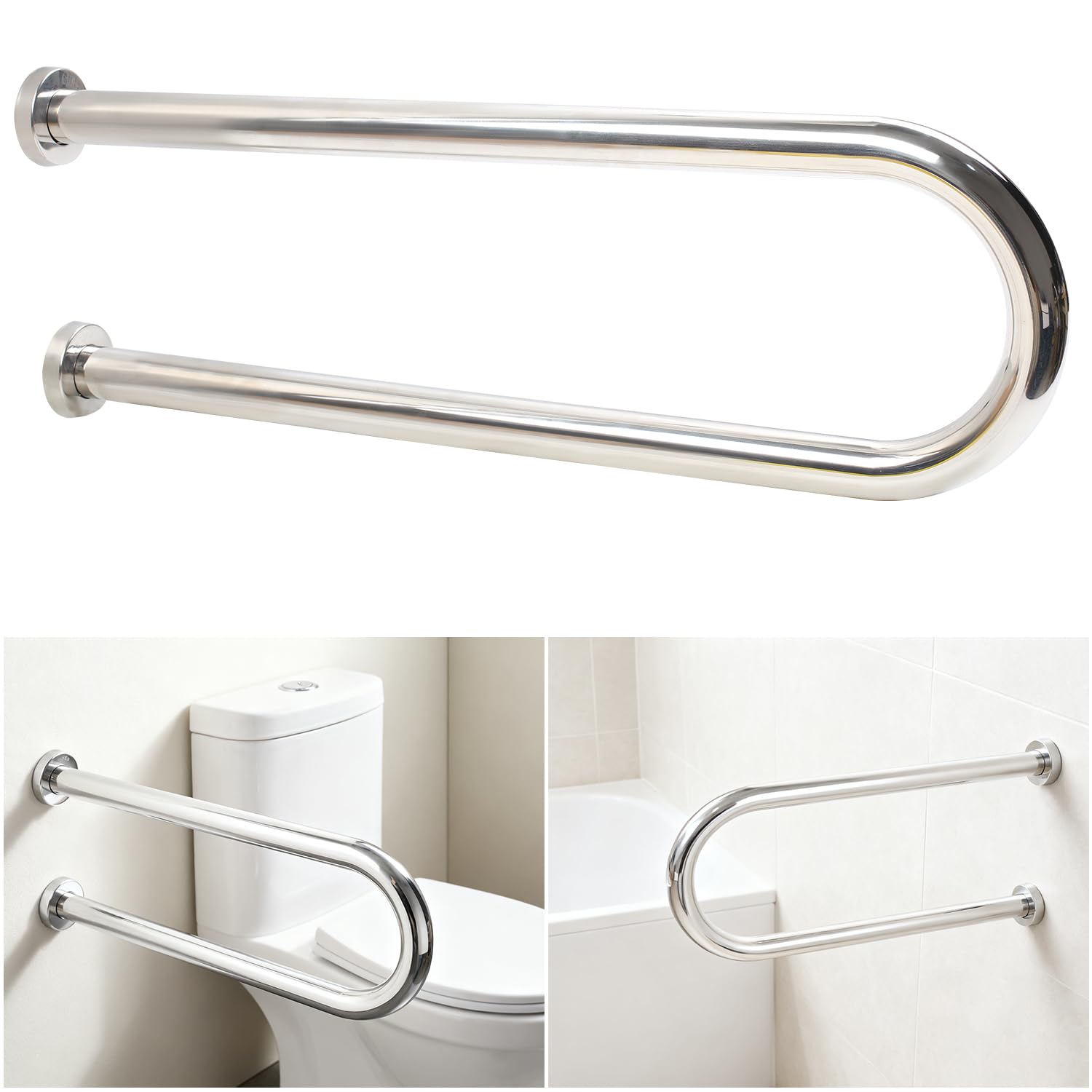 Asidero de acero inoxidable para discapacitados, 60 cm, para personas mayores, capacidad de carga de 350 kg