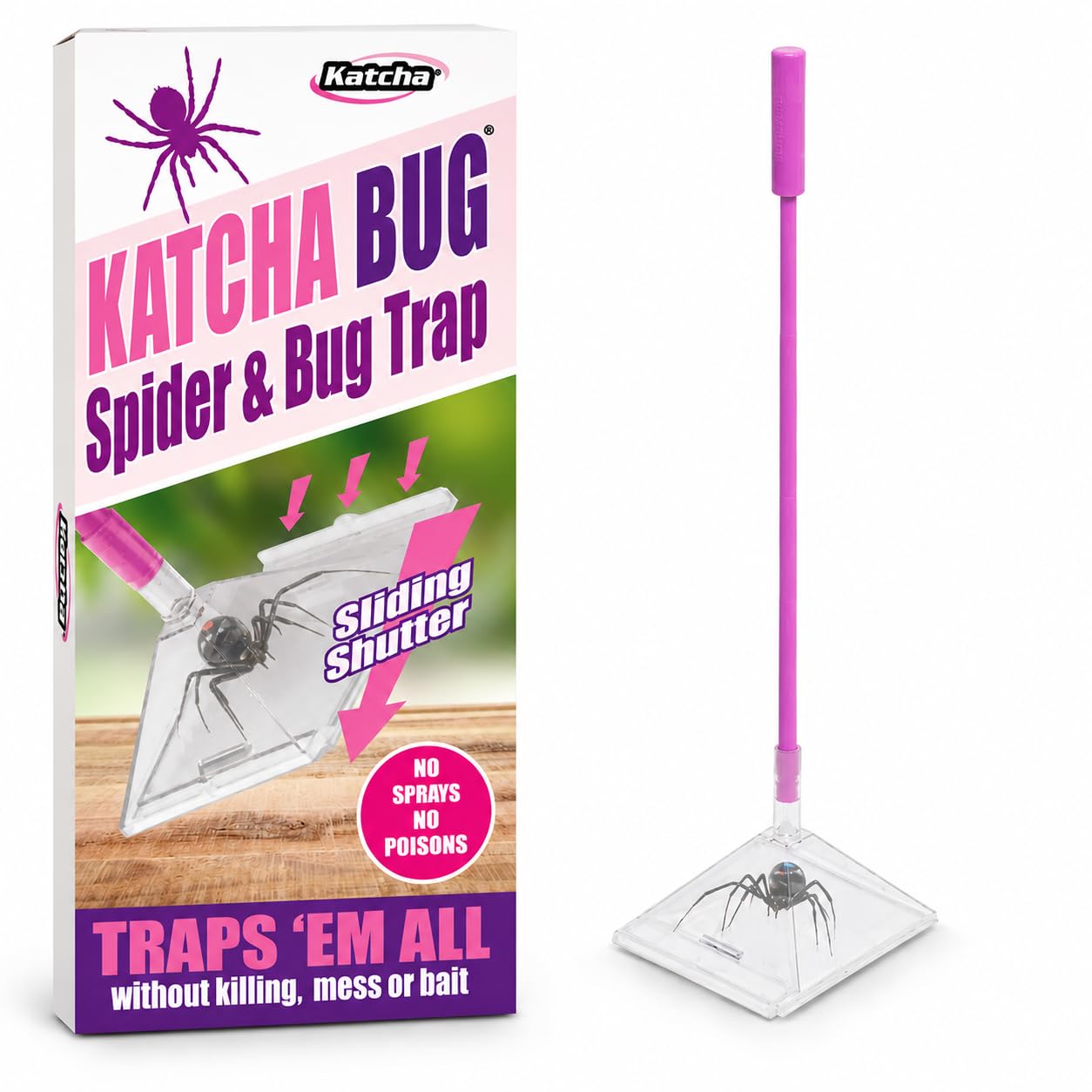 Katcha Spider & Bug Trap - PINK (2 Piece Handle, 1 Pack)