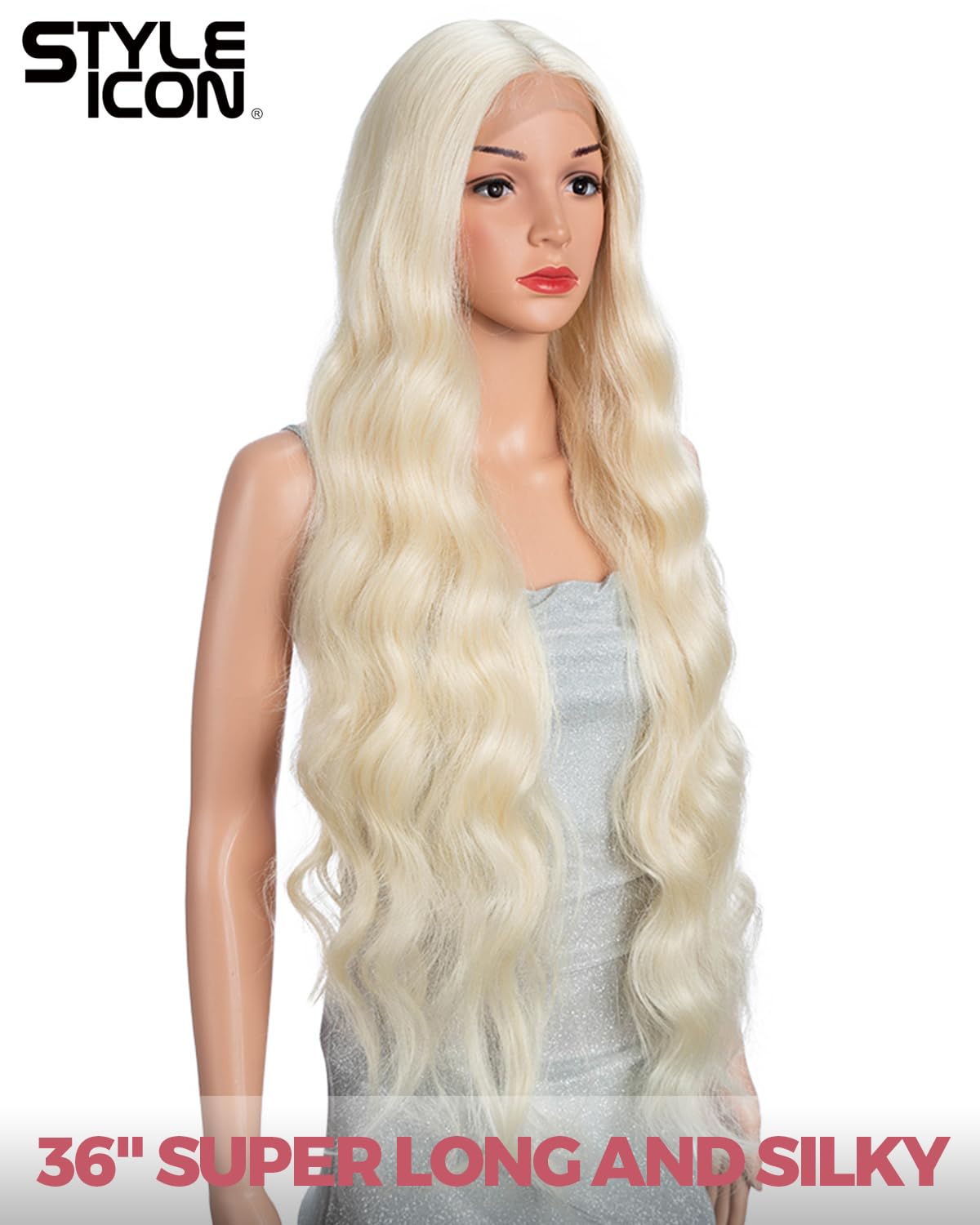 Style Icon Blonde Long Wave Wig 613 Synthetic Lace Front Wig for Women 36" Super Long Body Wave Wig with Baby Hair 13x5x1 Middle Part Lace Heat Resistant Fiber 150% Density - Image 2