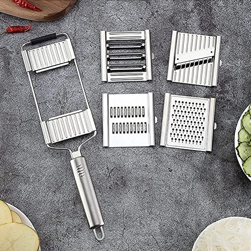 4 in 1 Multipurpose Vegetable Slicer Set, Cheese Grater Cabbage Shredder Kitchen Mandoline, Stainless Steel Vegetables Cutter with Cut Proof Glove, Handheld for Potato Lemon Ginger Onion Fruits - immagine 5