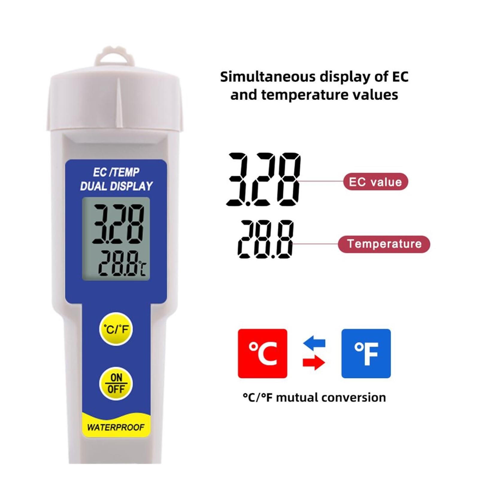 Tester miernika PH, Uniwersalny tester gleby miernik temperatury EC przewodność ℃/℉ z monitorem roślin ATC do sadzenia kwiatów ogrodnictwo pola uprawne,Woda pitna, Hydroponika, SPA, Browarnictwo