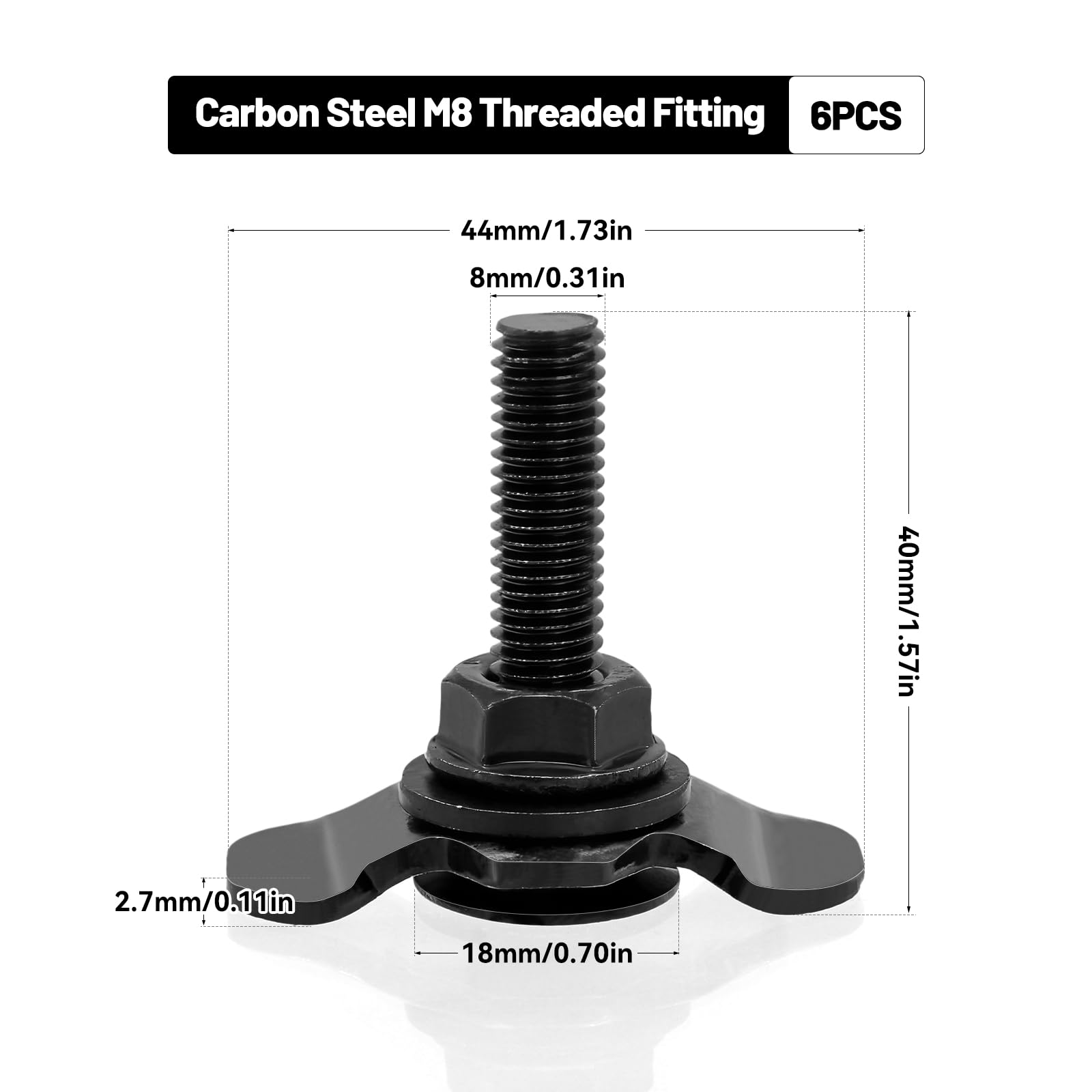 6 Stück Zubehör Airlineschiene Fitting Airline Schienen Zubehör M8 × 40MM 500daN Endbeschlag Schraubfitting für Airlineschiene Endfitting, Schwarz - 2